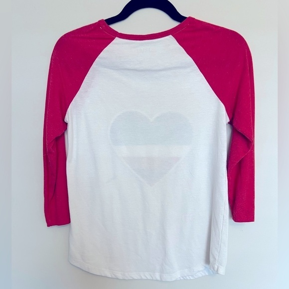 💕 EV1 Ellen Degeneres Baseball 3/4 Length Sleeve Striped Heart Novelty Tee S - Picture 3 of 5